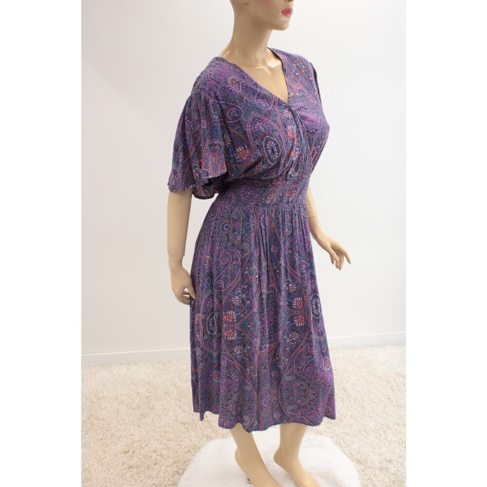 NWT Terra & Sky Plus Size 3X Midi Dress Boho Paisley Blue Comet Festival Indie - Picture 2 of 12